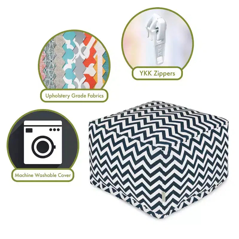 Pouf quadrato ottomano – Motivo Chevron, 68,5 x 68,5 x 43 cm, Rivestimento rimovibile e lavabile
