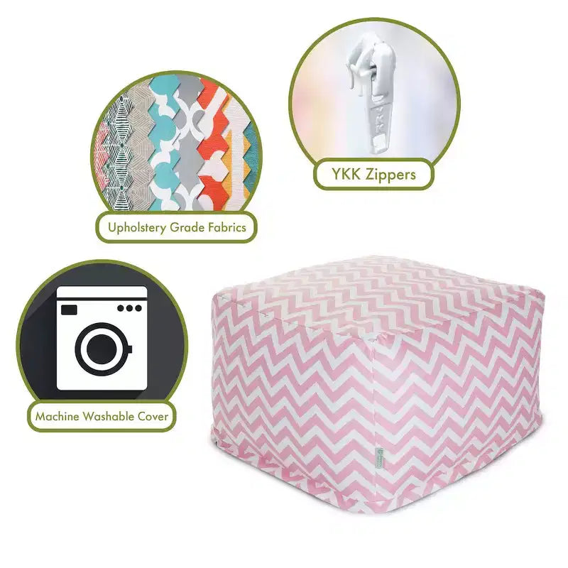 Pouf quadrato ottomano – Motivo Chevron, 68,5 x 68,5 x 43 cm, Rivestimento rimovibile e lavabile