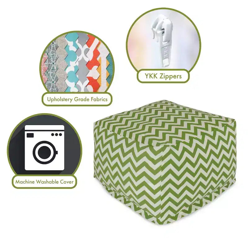 Pouf quadrato ottomano – Motivo Chevron, 68,5 x 68,5 x 43 cm, Rivestimento rimovibile e lavabile