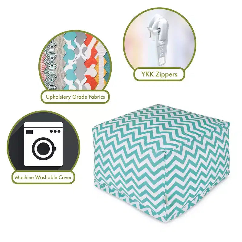Pouf quadrato ottomano – Motivo Chevron, 68,5 x 68,5 x 43 cm, Rivestimento rimovibile e lavabile
