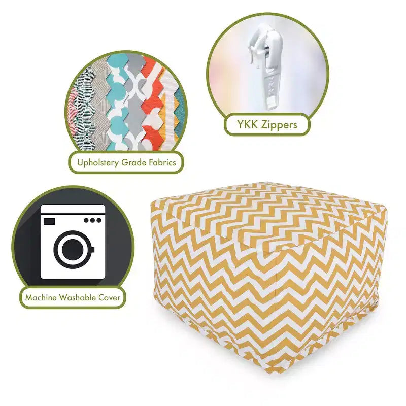 Pouf quadrato ottomano – Motivo Chevron, 68,5 x 68,5 x 43 cm, Rivestimento rimovibile e lavabile