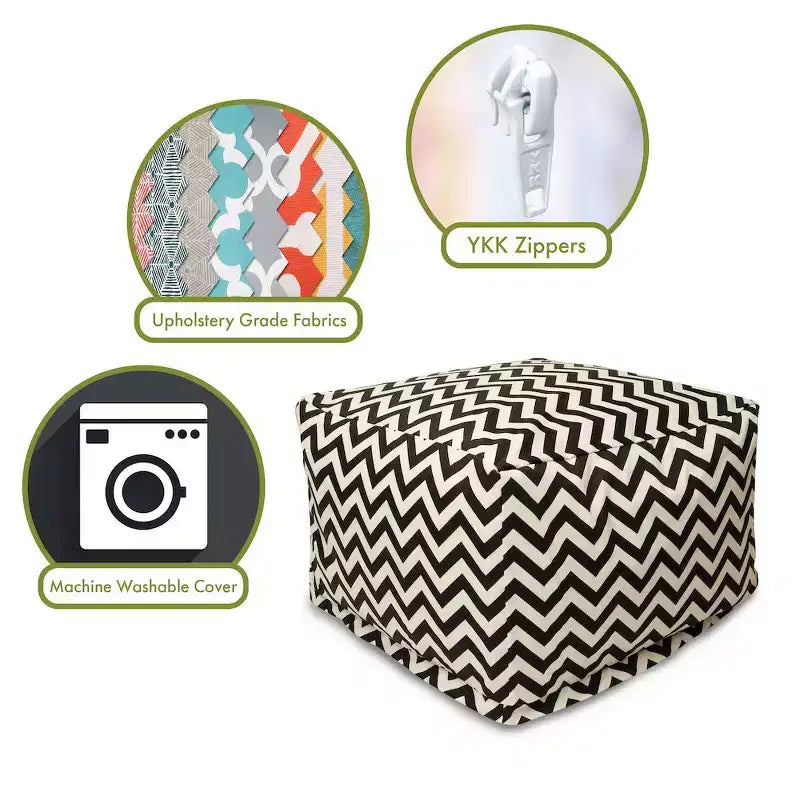 Pouf quadrato ottomano – Motivo Chevron, 68,5 x 68,5 x 43 cm, Rivestimento rimovibile e lavabile