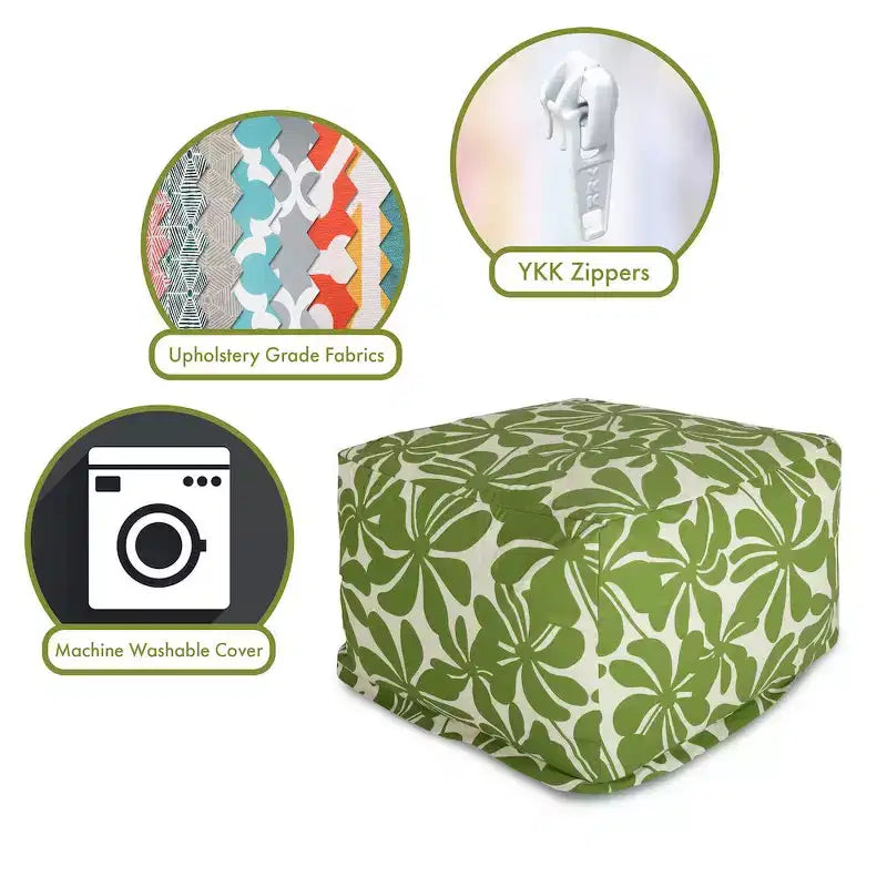 Pouf ottomano quadrato – Fantasia piantagione, 68x68x43 cm, Rivestimento rimovibile e lavabile
