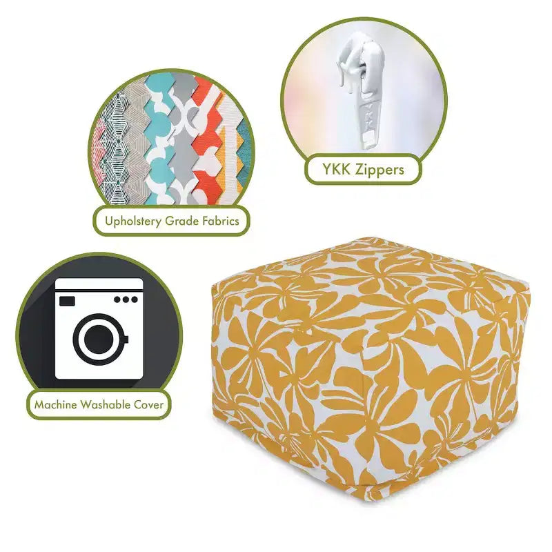 Pouf ottomano quadrato – Fantasia piantagione, 68x68x43 cm, Rivestimento rimovibile e lavabile