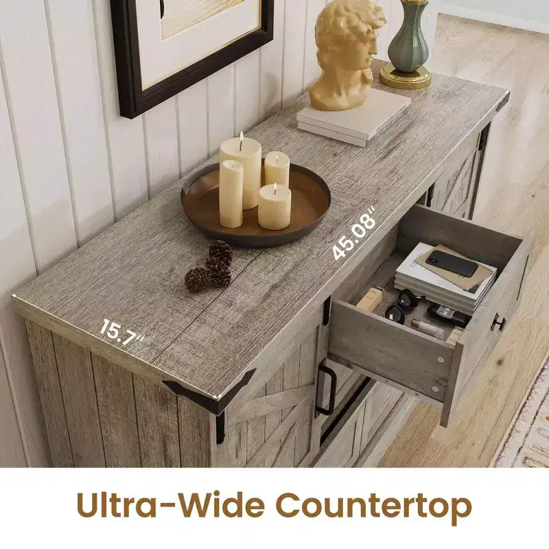 Cassettiera a 4 cassetti con ante scorrevoli a fienile – 114,5 x 39,9 x 80,8 cm (LxPxA), MDF