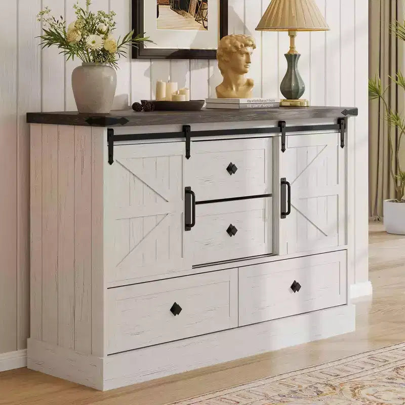 4-Drawer Dresser with Sliding Barn Doors – 45.1"Wx15.7"Dx31.8"H, MDF