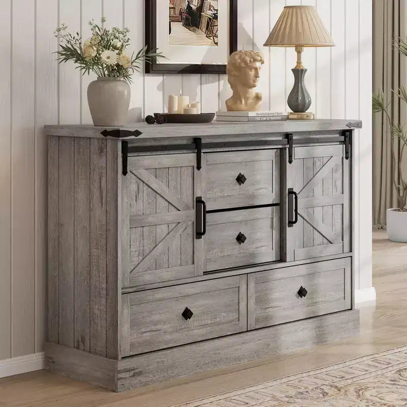 4-Drawer Dresser with Sliding Barn Doors – 45.1"Wx15.7"Dx31.8"H, MDF