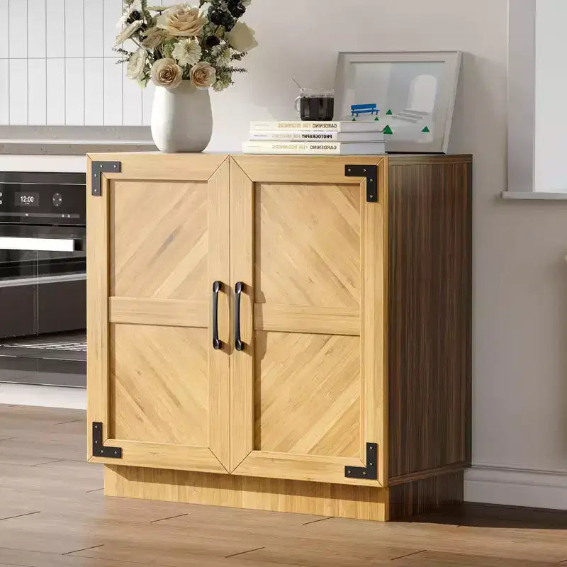 63" Farmhouse Sideboard Buffet Cabinet with Charging Station – 3 Drawers, 4 Doors, Adjustable Shelves
