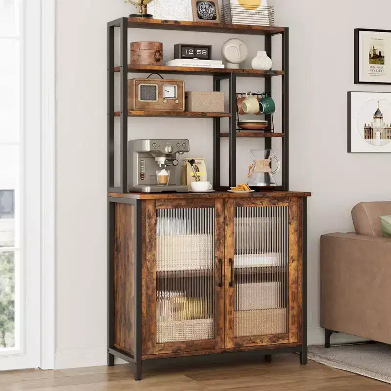 63" Farmhouse Sideboard Buffet Cabinet with Charging Station – 3 Drawers, 4 Doors, Adjustable Shelves