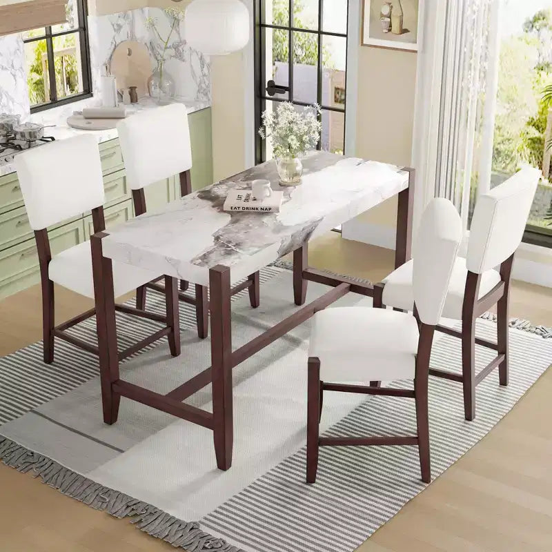 Tavolo da pranzo moderno da 120 cm con finitura effetto marmo – Posti a sedere fino a 6 persone, struttura in legno di gomma