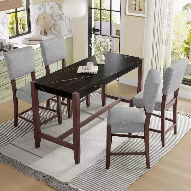 47.5" Modern Faux Marble Finish Dining Table – Seats up to 6, Rubberwood Frame