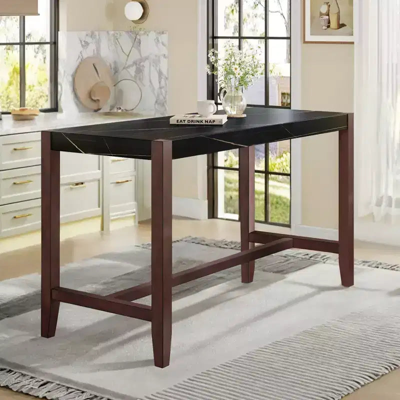 47.5" Modern Faux Marble Finish Dining Table – Seats up to 6, Rubberwood Frame