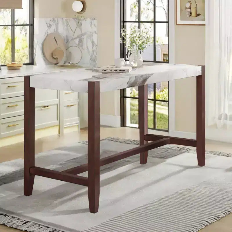 Tavolo da pranzo moderno da 120 cm con finitura effetto marmo – Posti a sedere fino a 6 persone, struttura in legno di gomma