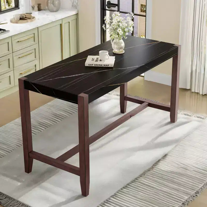 47.5" Modern Faux Marble Finish Dining Table – Seats up to 6, Rubberwood Frame