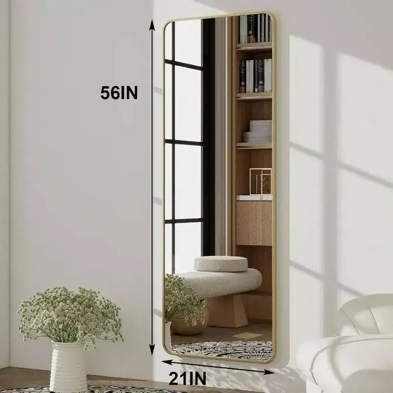 Specchio a figura intera 56 x 21 pollici con cornice in alluminio dorato