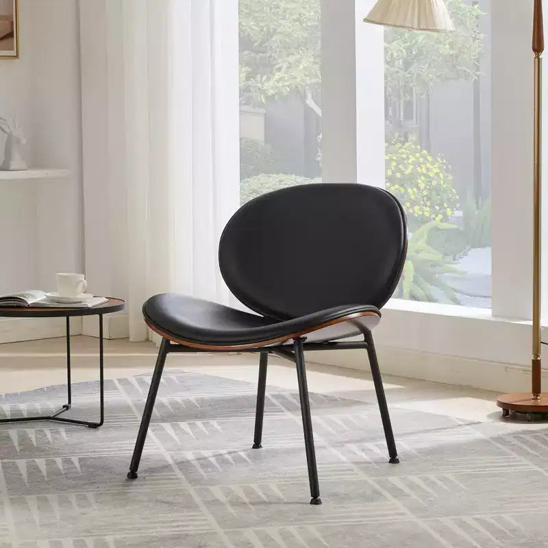Mid-Century Modern Shell Dining Chair – Fabric Upholstery, Walnut-Finish Metal Legs, 330 lb Capacity
