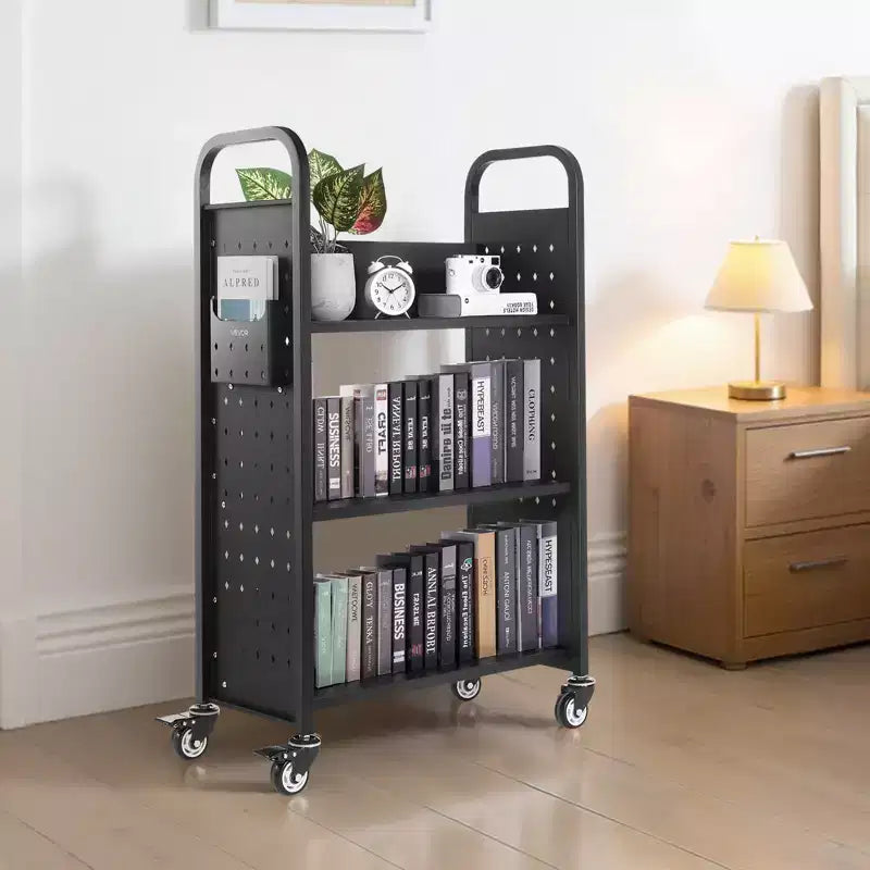 Carrello Libreria Rotante a 3 Ripiani – Acciaio al Carbonio, Capacità 150 kg, 77x38x122 cm, Ruote Bloccabili