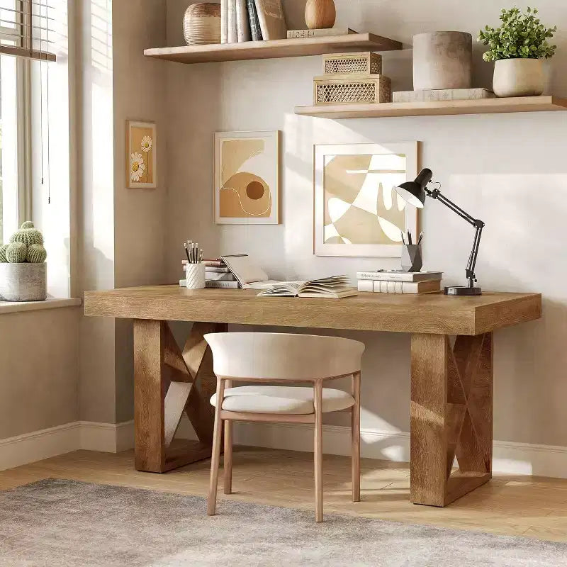 63" Farmhouse Computer Desk – MDF Writing Workstation for Home Office, Study Room