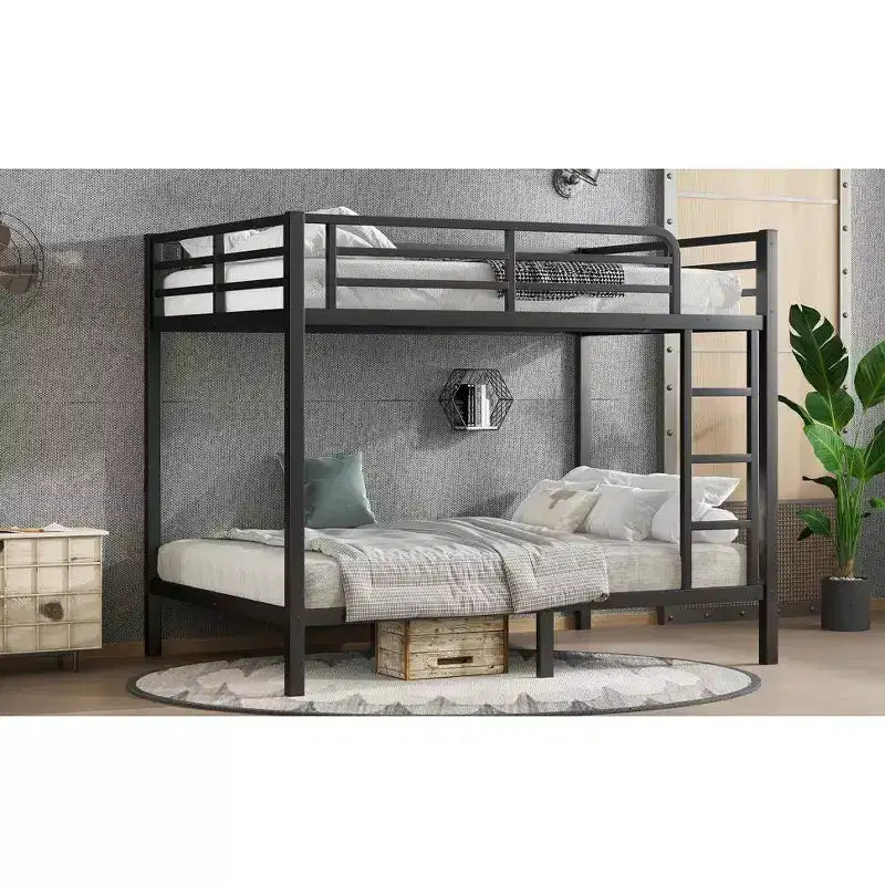 Letto a castello in metallo Full-over-Full – Struttura in acciaio resistente, spazio contenitore sotto il letto, nero e bianco