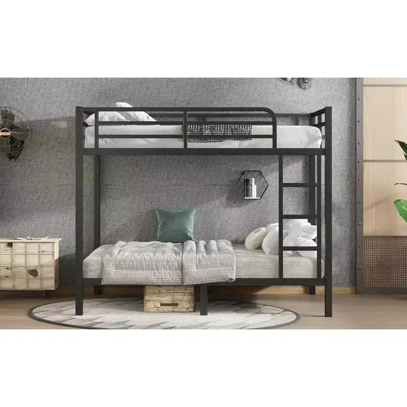 Letto a castello in metallo Full-over-Full – Struttura in acciaio resistente, spazio contenitore sotto il letto, nero e bianco