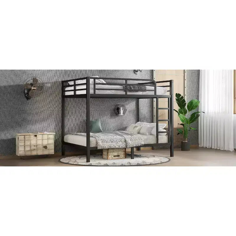Letto a castello in metallo Full-over-Full – Struttura in acciaio resistente, spazio contenitore sotto il letto, nero e bianco