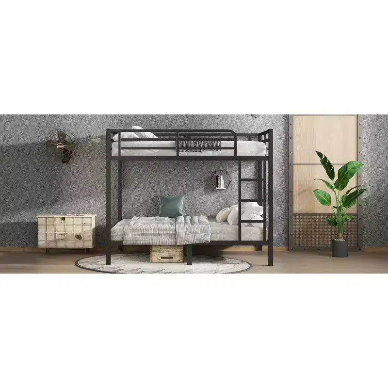 Letto a castello in metallo Full-over-Full – Struttura in acciaio resistente, spazio contenitore sotto il letto, nero e bianco
