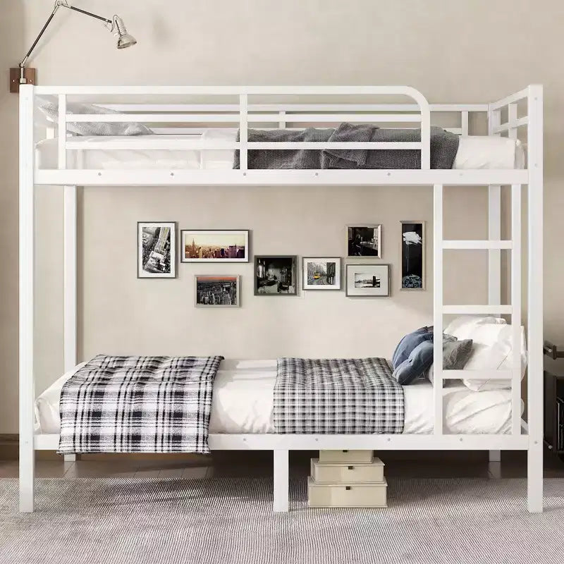 Letto a castello in metallo Full-over-Full – Struttura in acciaio resistente, spazio contenitore sotto il letto, nero e bianco