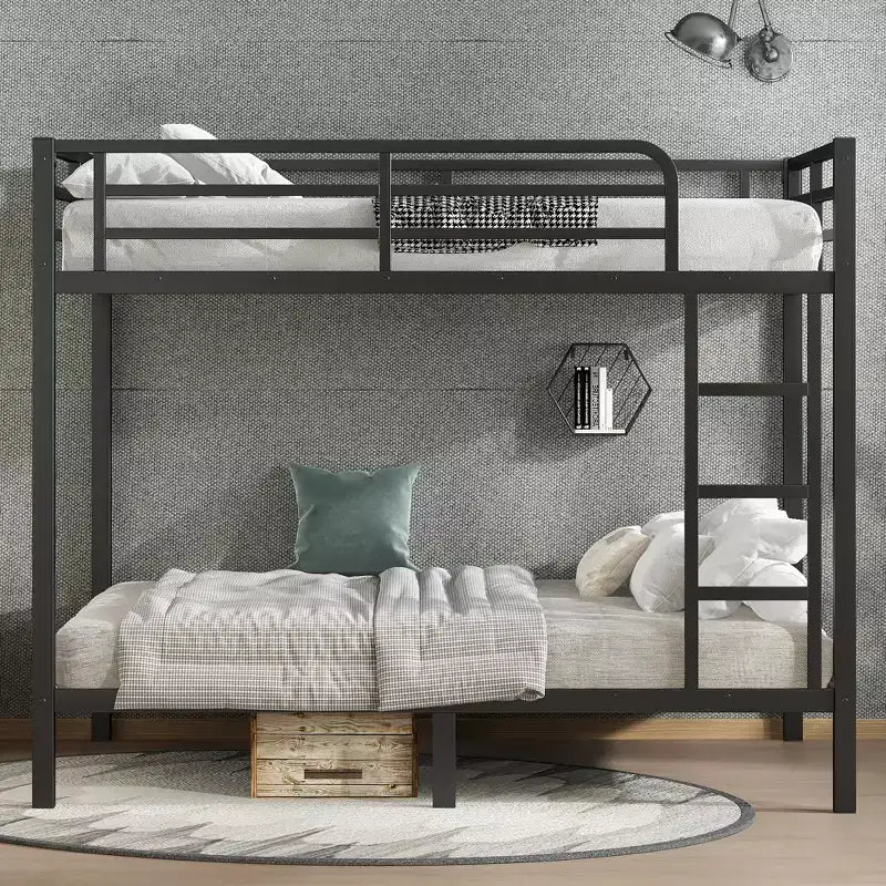 Letto a castello in metallo Full-over-Full – Struttura in acciaio resistente, spazio contenitore sotto il letto, nero e bianco