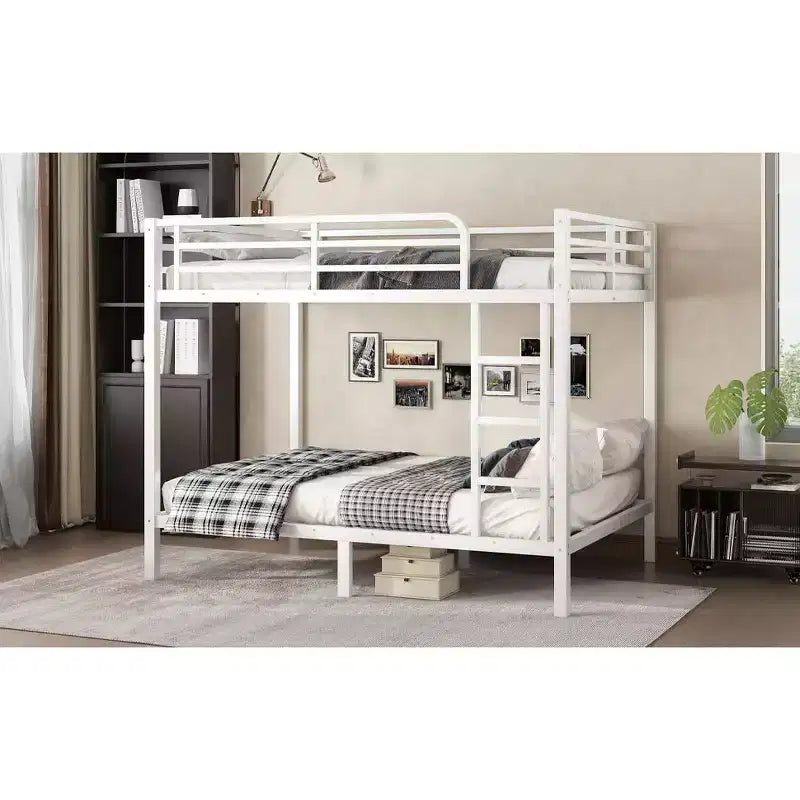 Letto a castello in metallo Full-over-Full – Struttura in acciaio resistente, spazio contenitore sotto il letto, nero e bianco