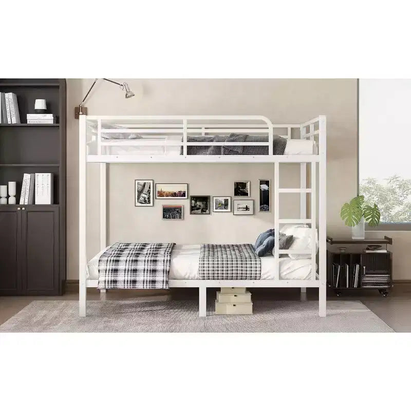 Letto a castello in metallo Full-over-Full – Struttura in acciaio resistente, spazio contenitore sotto il letto, nero e bianco