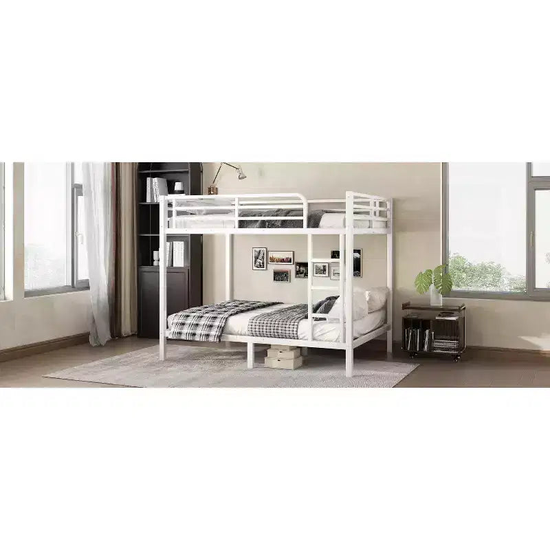 Letto a castello in metallo Full-over-Full – Struttura in acciaio resistente, spazio contenitore sotto il letto, nero e bianco