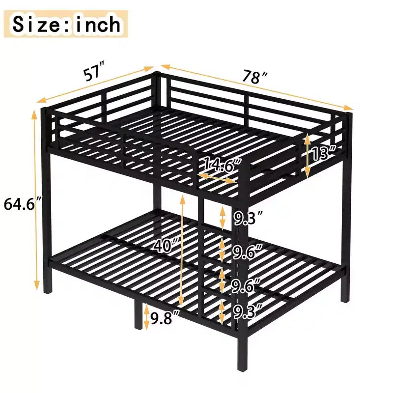 Letto a castello in metallo Full-over-Full – Struttura in acciaio resistente, spazio contenitore sotto il letto, nero e bianco