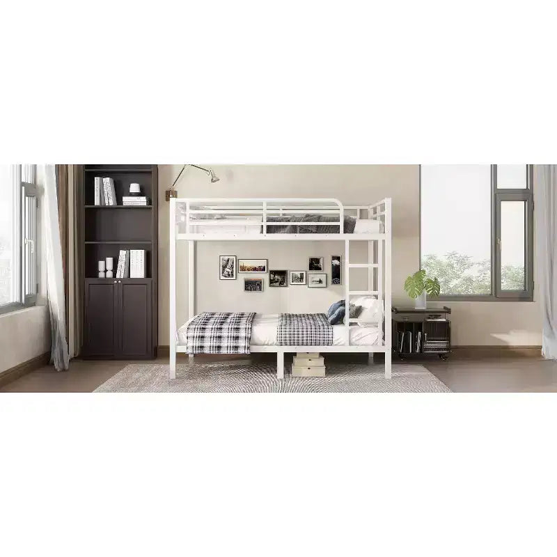 Letto a castello in metallo Full-over-Full – Struttura in acciaio resistente, spazio contenitore sotto il letto, nero e bianco