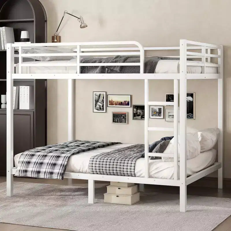Full over Full Metal Bunk Bed – Heavy-Duty Steel Frame, Under-Bed Storage, Black & White