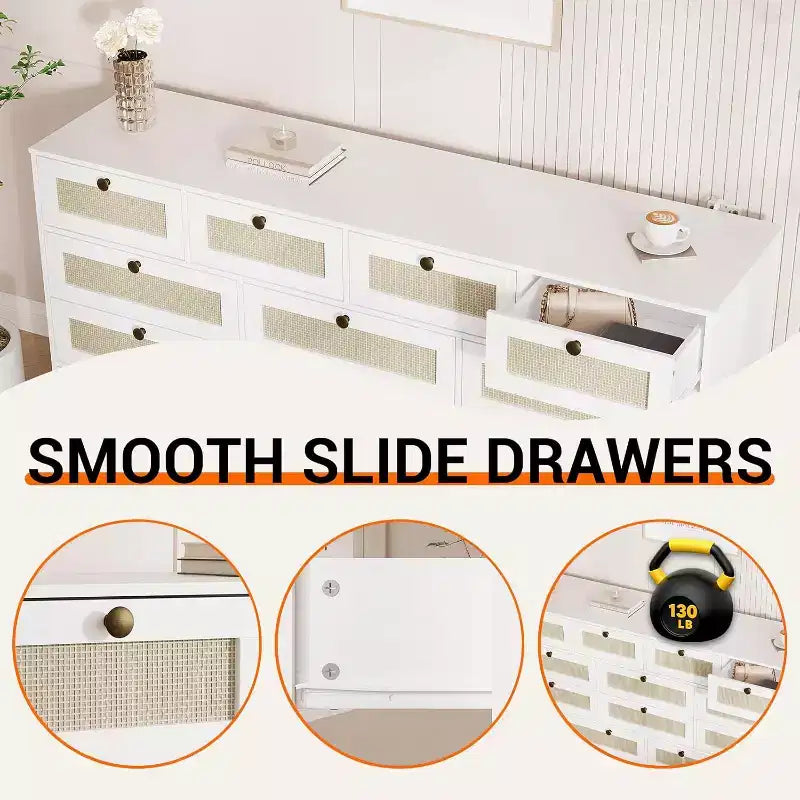 12-Drawer Wood Dresser – 61" Wide Chest of Drawers & TV Stand for Bedroom, Living Room or Hallway