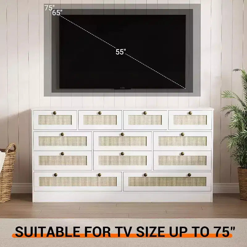 12-Drawer Wood Dresser – 61" Wide Chest of Drawers & TV Stand for Bedroom, Living Room or Hallway