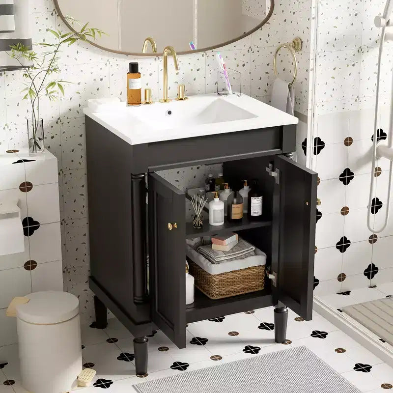 Mobile Bagno da 60 cm con Lavandino e Mobiletto Contenitore