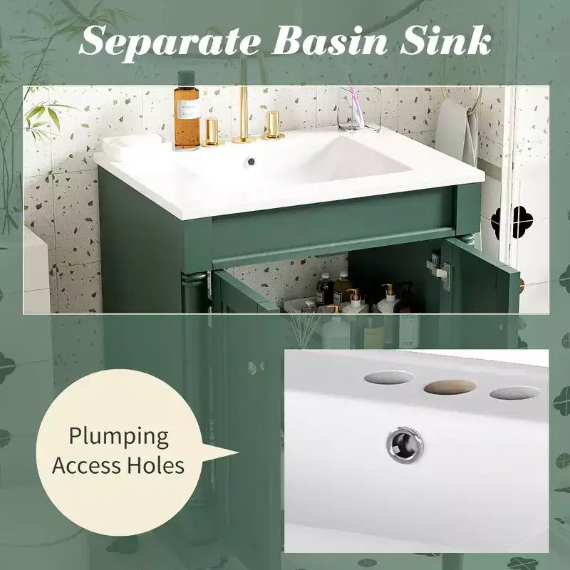 Mobile Bagno da 60 cm con Lavandino e Mobiletto Contenitore
