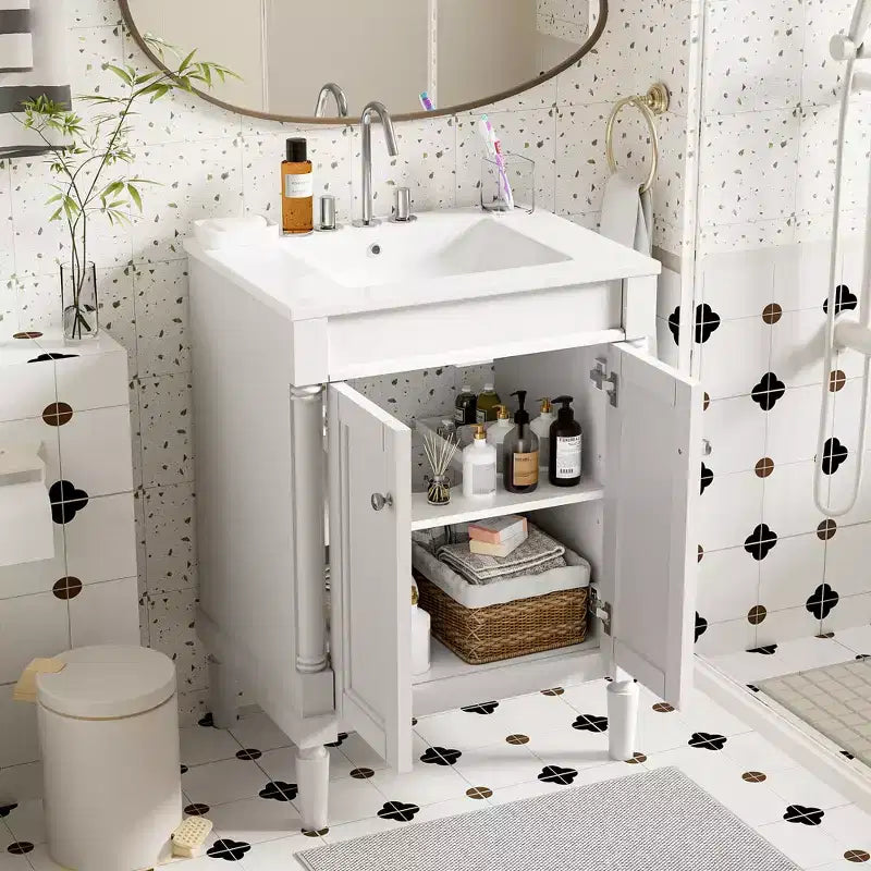 Mobile Bagno da 60 cm con Lavandino e Mobiletto Contenitore