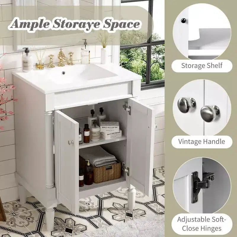 Mobile Bagno da 60 cm con Lavandino e Mobiletto Contenitore