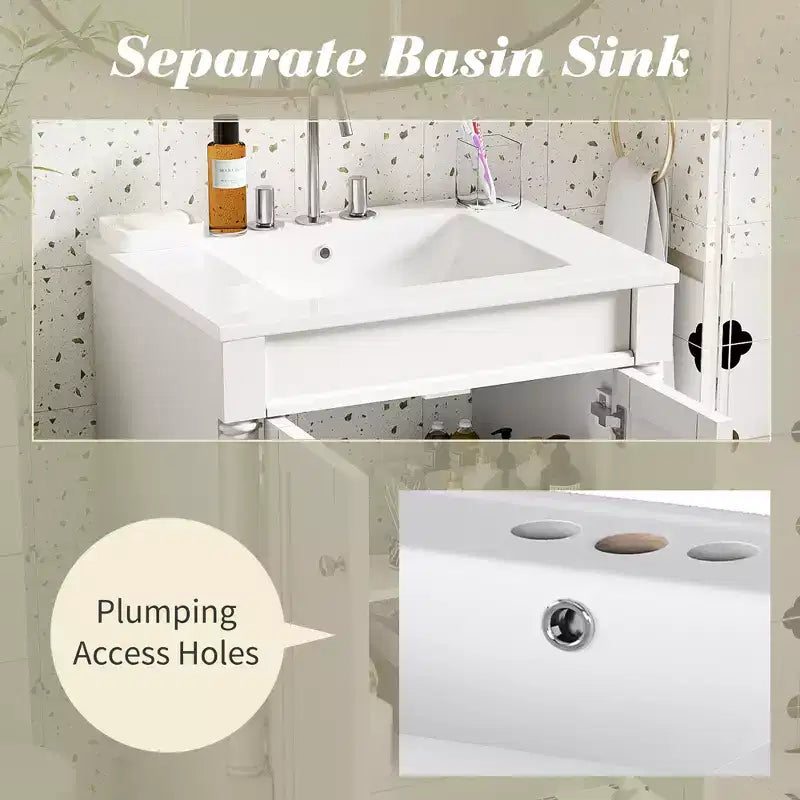 Mobile Bagno da 60 cm con Lavandino e Mobiletto Contenitore