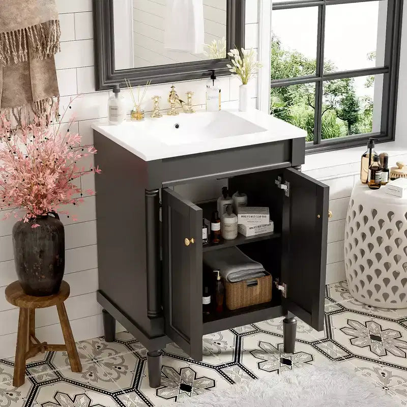 Mobile Bagno da 60 cm con Lavandino e Mobiletto Contenitore