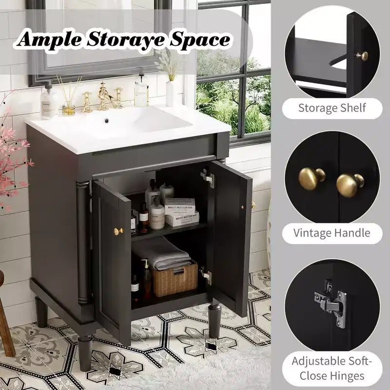 Mobile Bagno da 60 cm con Lavandino e Mobiletto Contenitore