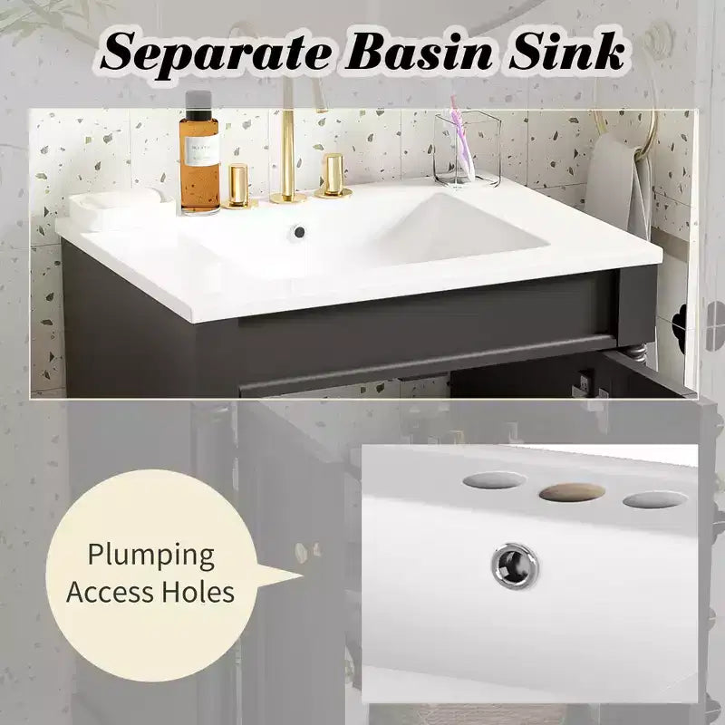 Mobile Bagno da 60 cm con Lavandino e Mobiletto Contenitore