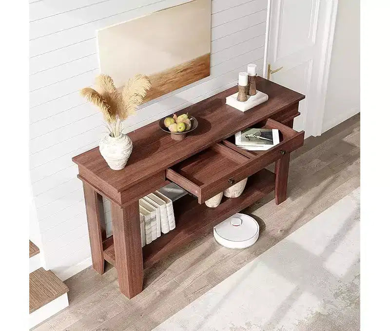 54-Inch Console Table with 2 Drawers and Open Storage Shelf