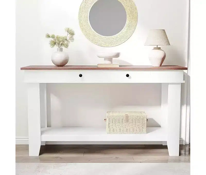 54-Inch Console Table with 2 Drawers and Open Storage Shelf