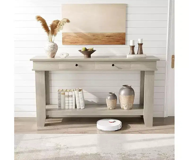 54-Inch Console Table with 2 Drawers and Open Storage Shelf