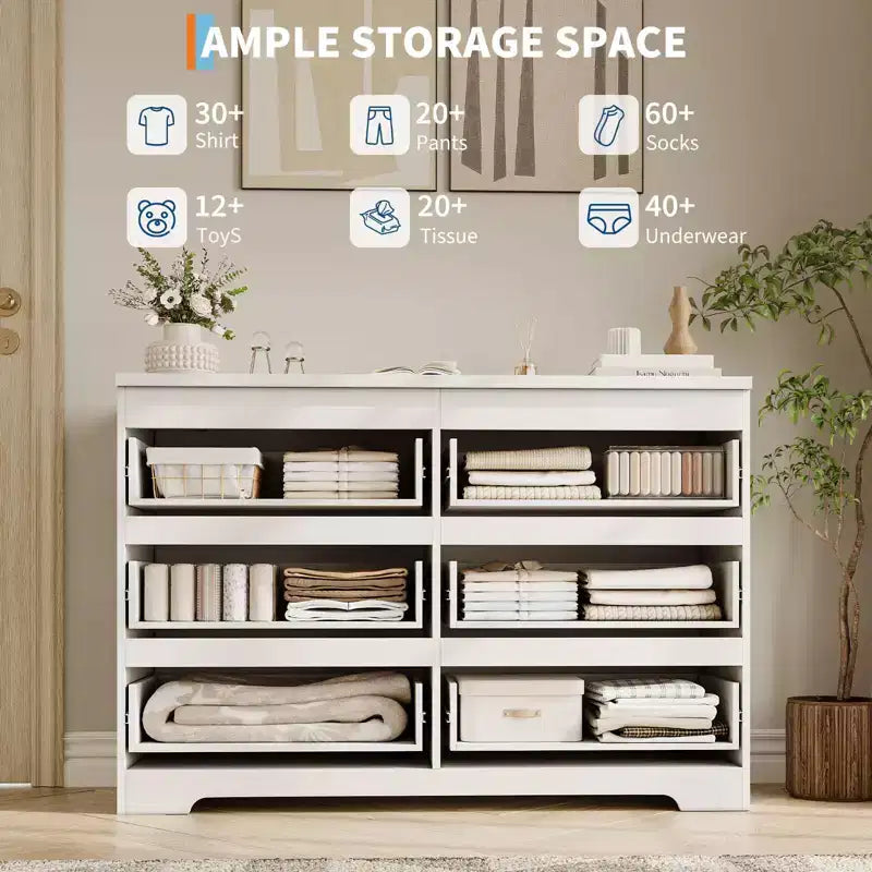 6-Drawer Dresser with Farmhouse Style, 47 Inch Wide