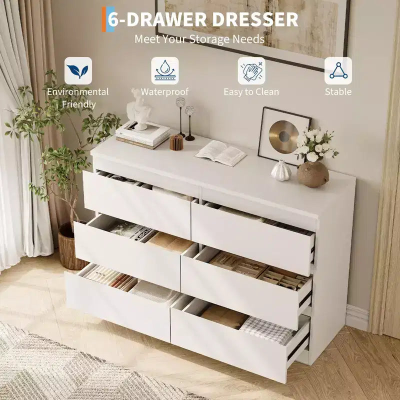 6-Drawer Dresser with Farmhouse Style, 47 Inch Wide