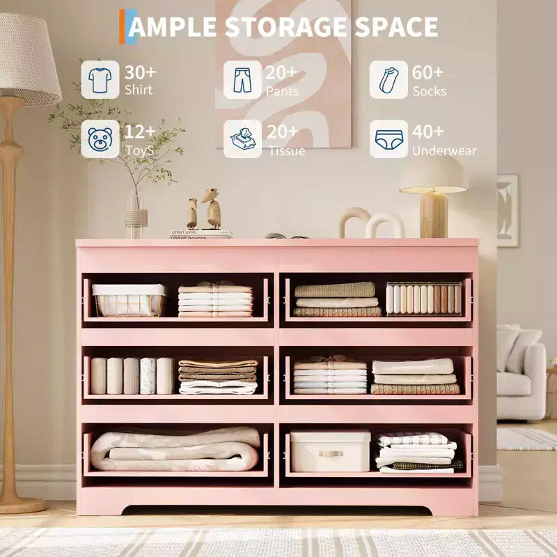 6-Drawer Dresser with Farmhouse Style, 47 Inch Wide